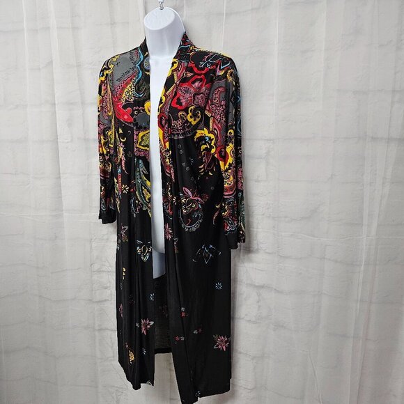 Reborn Black Red Paisley Boho Kimono Open Retro Goth Hippie Festival M - Picture 5 of 10